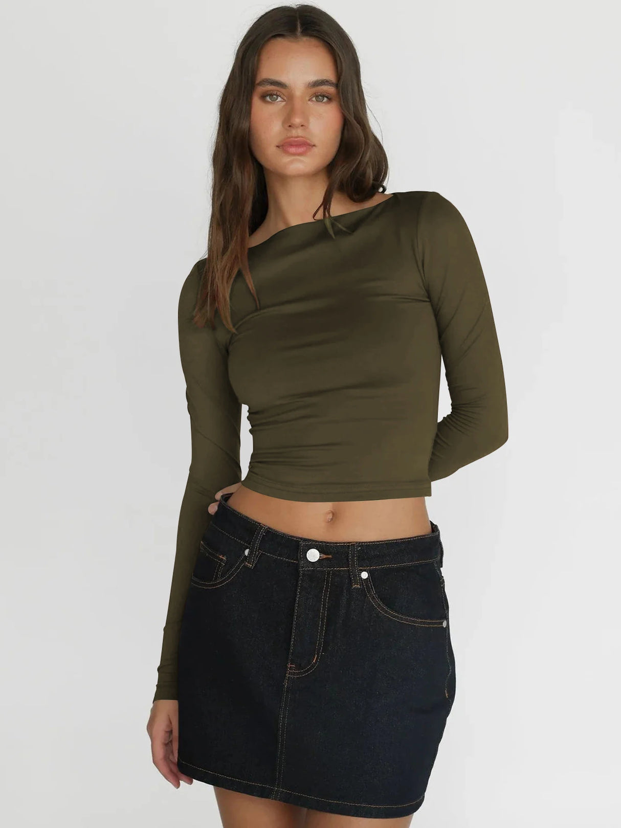 Long Sleeve T Shirt Women Autumn Winter Y2k Crop Top Casual Slim Fit Pullovers Solid O Neck T-shirts Streetwear Female Basic Tee