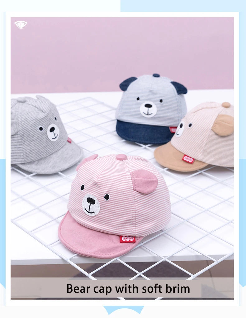 Baby Bear Baseball Cap New Spring Summer Cute Cartoon Solid Sunhat Boys Girls Cotton Snapback Caps Kid Hip Hop Fishing Hat 3-12M