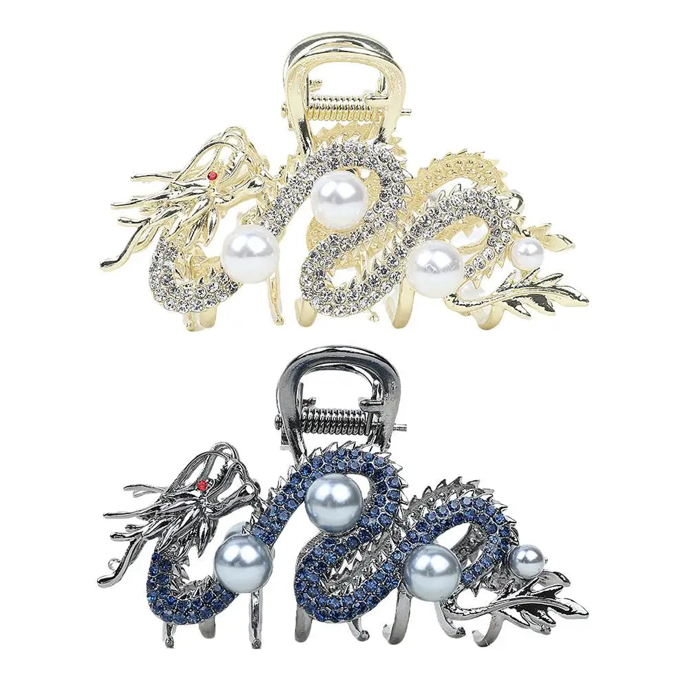 Blue Dragon Hairpin With Pearl Hair Claw Women Simple Hair Claw Hairpin Shark Clip Fashion Temperament Simple Hair Accessories