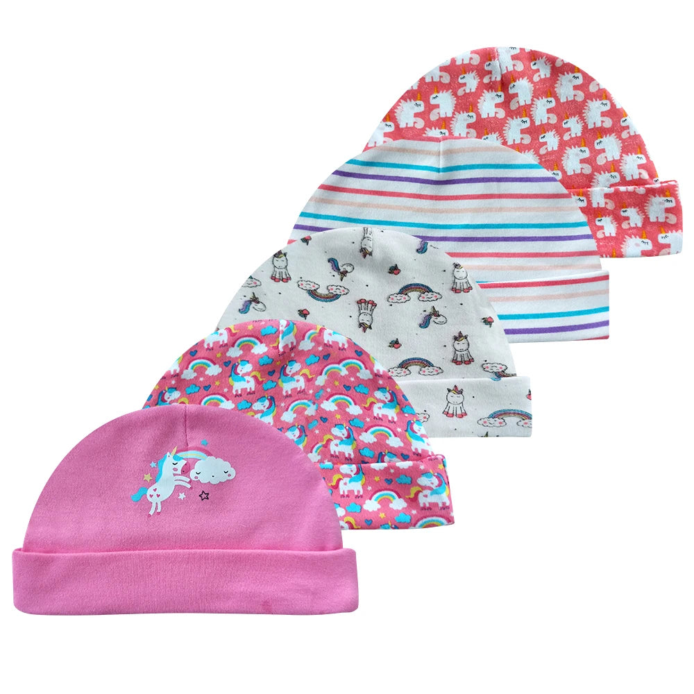 New Born Baby Boy Hats 3/5Pieces Cotton Baby Girls Hats Cartoon 0-6Months Unisex Soft Solid Color Infant Accessories