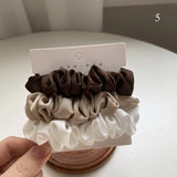 Silk Elastic Hair Bands Ponytail Holder Hair Tie Handmade White Black Coffee Hair Elastics 3Pcs Silky Satin Scrunchies Headwear