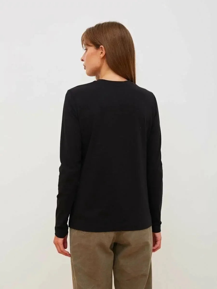 Bornladies Women's Spring Autumn 100% Cotton T-shirt Bottoming Basic Solid Lady Long Sleeve Loose Tops Shirts Oversized T Shirt