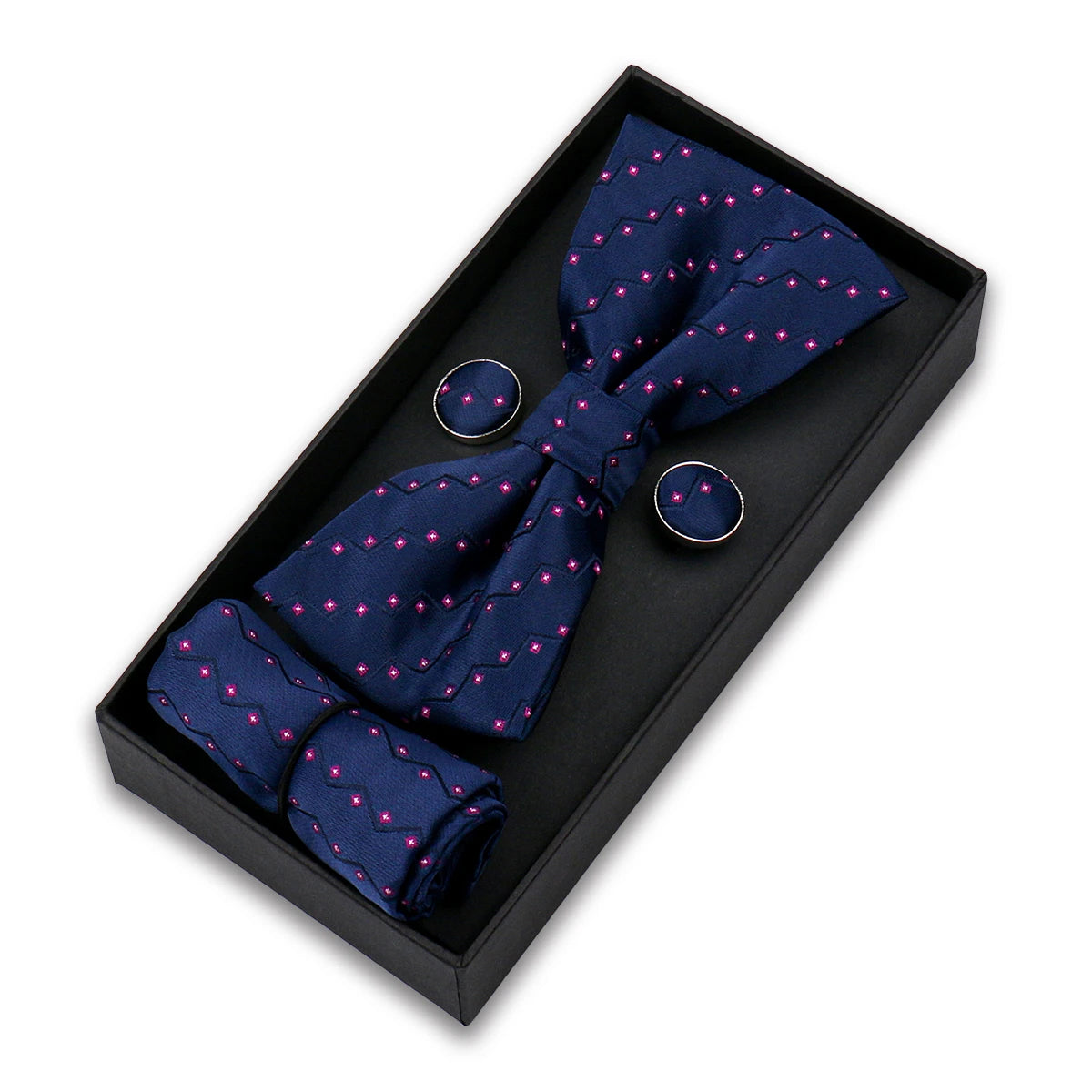 Bowtie Set For Men Gift Box Business Fashion Red Bow Tie Pocket Square Cufflinks Set Bowtie 3pcs For Wedding Hanky Cravatas Neck