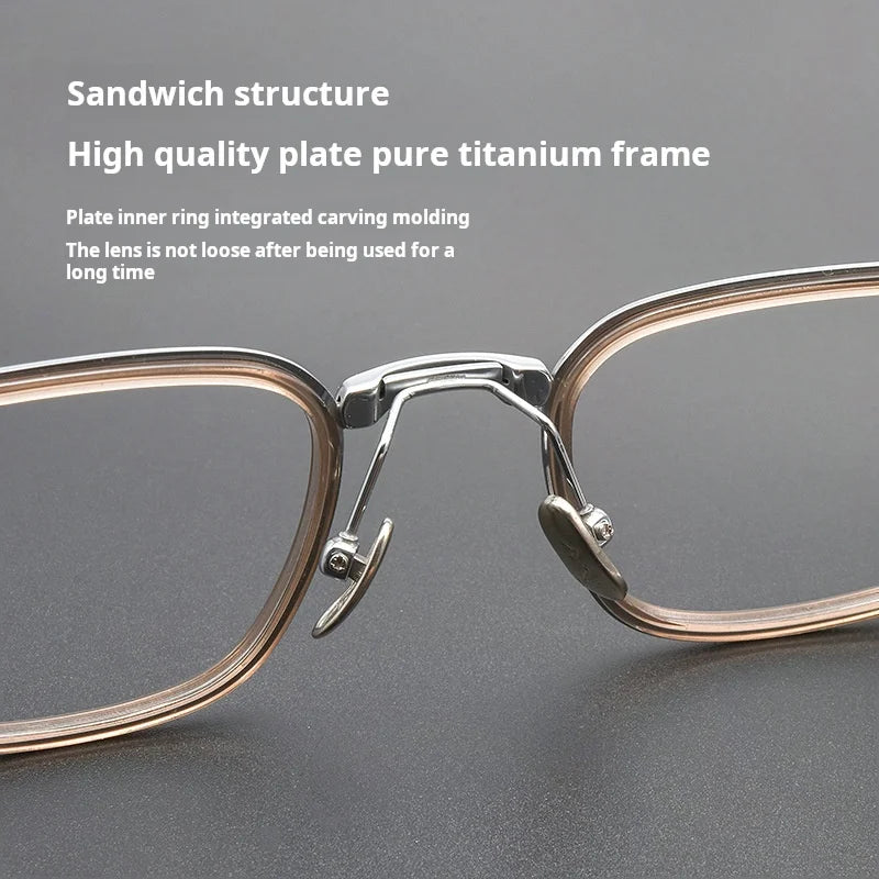 TFTB Retro All Pure Titanium Men's Glasses Luxury Square Small Framework Ultralight Optical Prescription Eyeglasses Frame 142mm