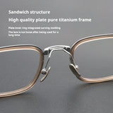 TFTB Retro All Pure Titanium Men's Glasses Luxury Square Small Framework Ultralight Optical Prescription Eyeglasses Frame 142mm