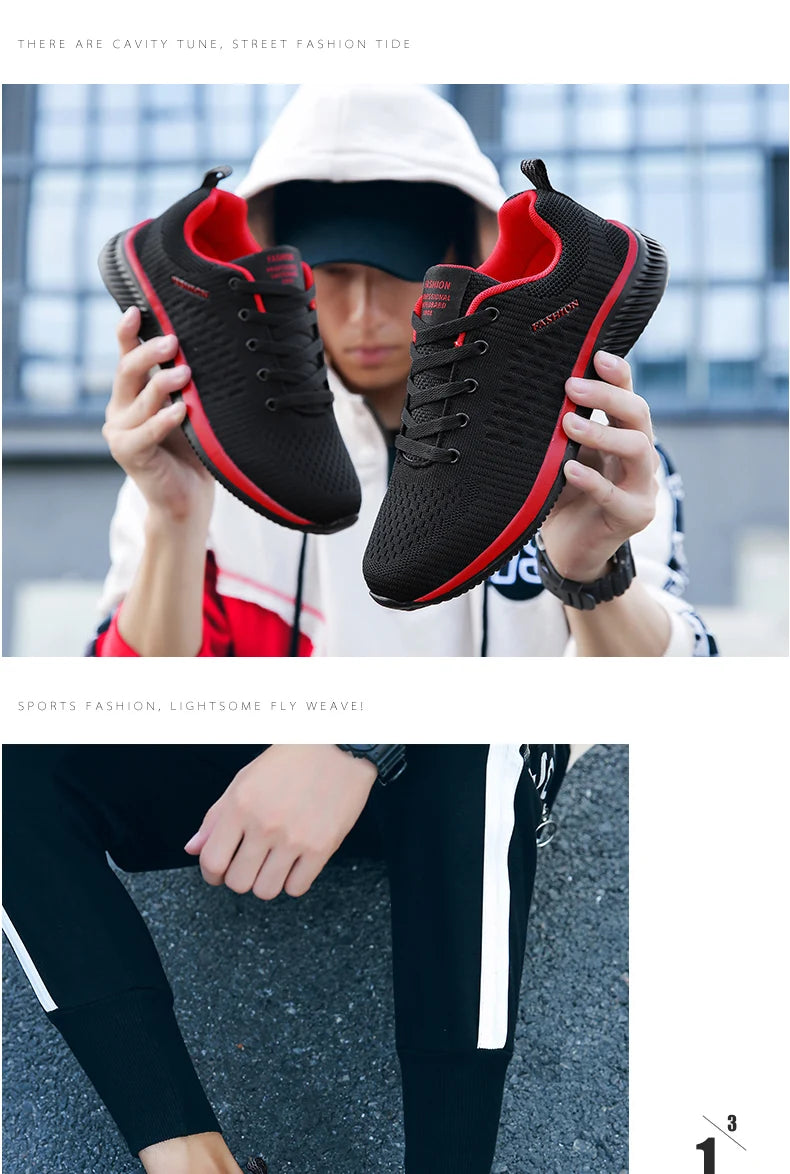 Men Running Sneakers Lightweight Athletic Shoes Classical Mesh Breathable Lace-up Outdoor Walking Shoes Male Tennis Shoes