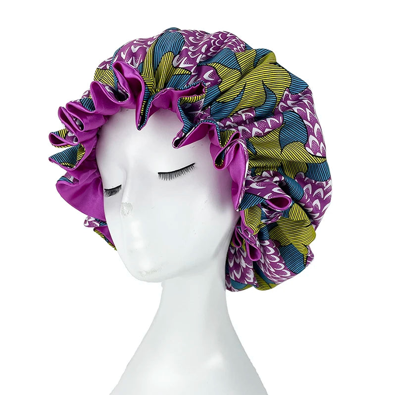 Double Layer Silky Satin Bonnet Women Sleeping Cap Large Reversible Satin Linned Night Sleep Headwrap Hat Hair Wrap Accessories