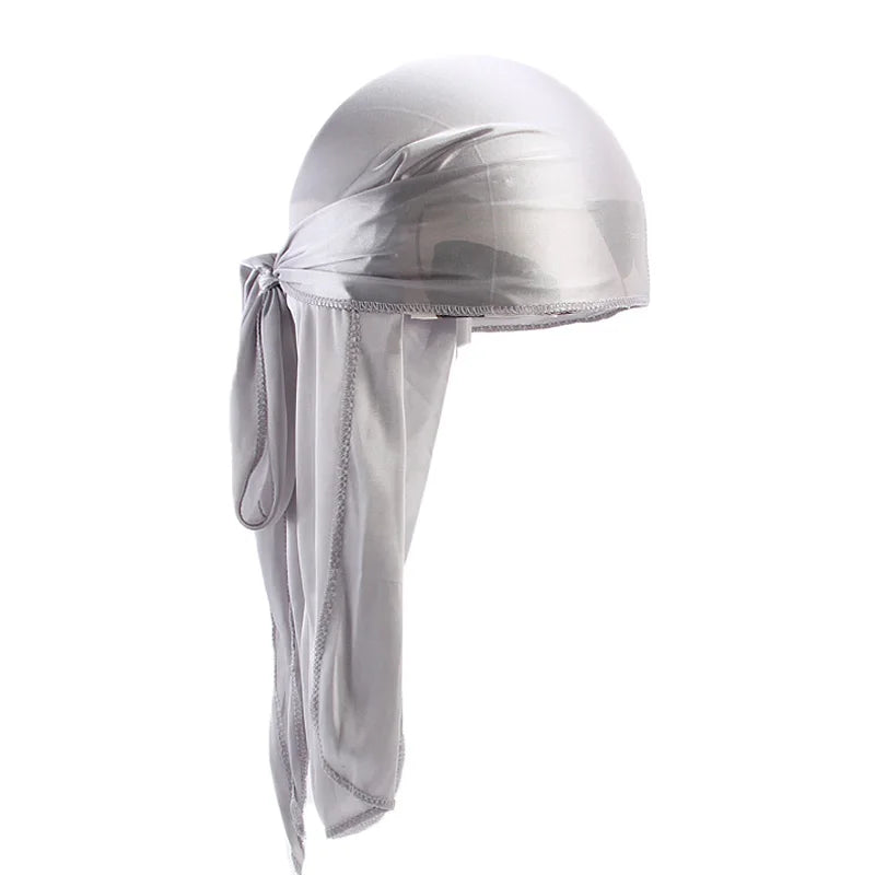 Unisex Silky Long Tail Durag Pirate Hat Turban Fashion Headwraps Cap Bandana Women Men Headwear Caps Hijab Hair Accessories  ﻿