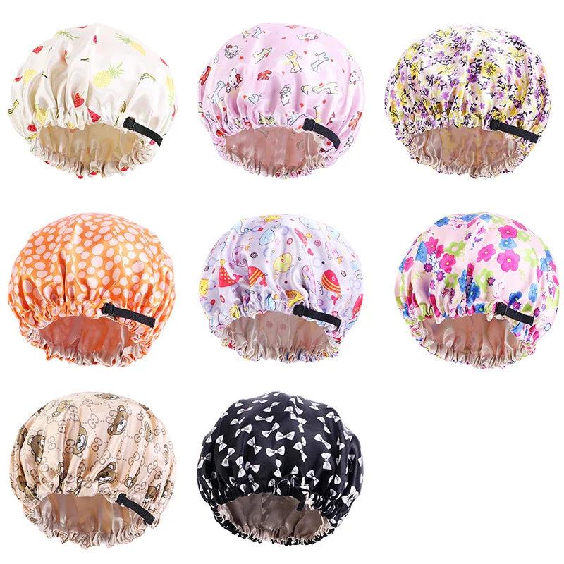 Adjustable Satin Silk Bonnet for Baby Sleep Cap Children Flower Print Satin Nightcap Girl Wash Makeup Cap Kid Sleep Night Bonnet