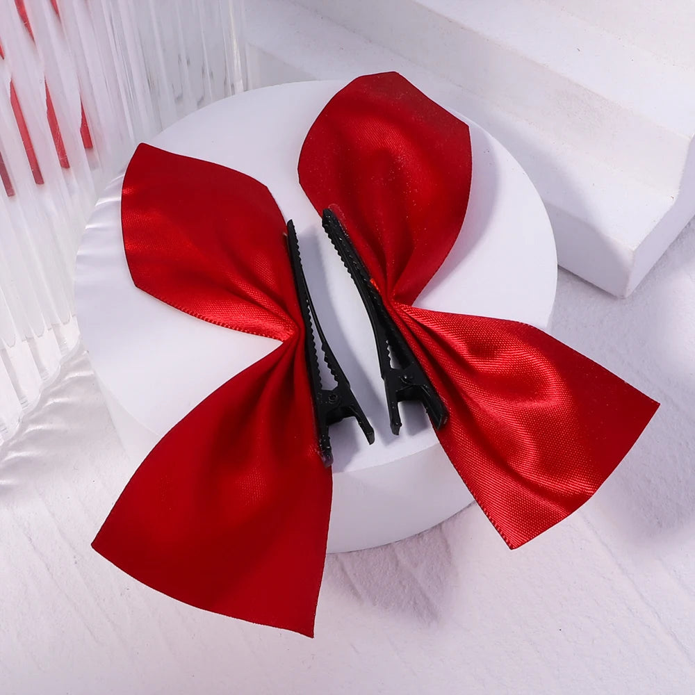 2pcs Black White Ribbon Hair Bows Clips Vintage Bowknot Side Hairpin Cute Girls Barrettes Headdress Hair Accessories for Women