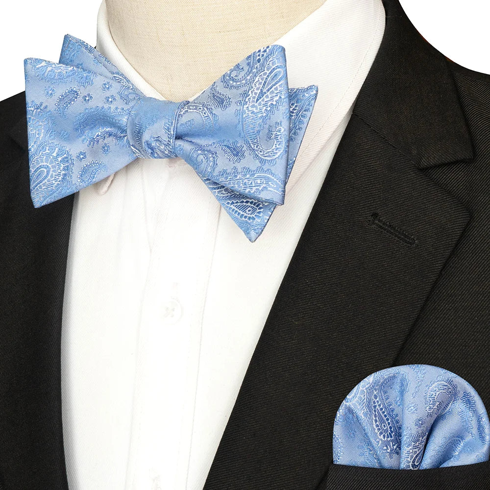 EASTEPIC Striped Bow Tie for Men Hanky Set Plaid Accessory Paisley Neckwear Floral Design Polka Dot Pure Black Evening Party