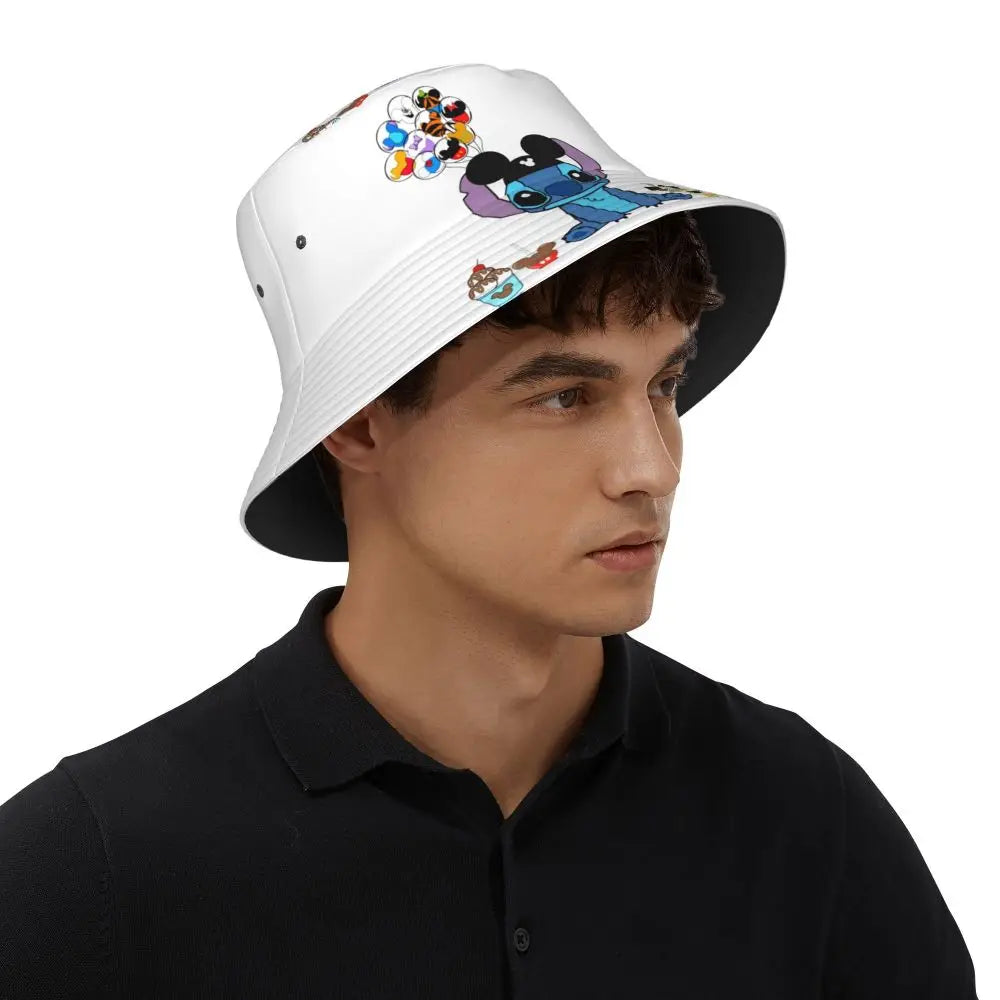 Unisex Kawaii Bucket Hats Funny Stitch Cartoon Accessories Bob Hat For Beach Headwear Lightweight