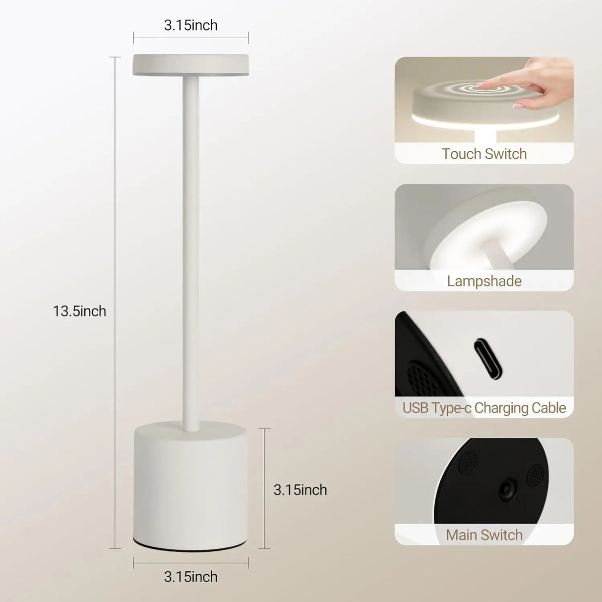 Rechargeable Table Lamp Touch Sensor LED Desktop Night Light Wireless Reading Lamp for Restaurant Hotel Bar Bedroom Decor Light
