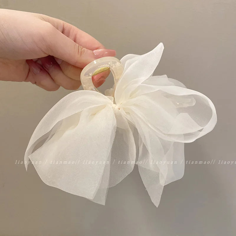 New Mesh Bow Grip Clip Female Ponytail Braid Hair Claw Clip Elegant Girl Hair Clip Hair Accessories Gift Headdress