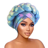 New African Colorful Laser Large Braid Turbans For Women Trendy Gradient Color Elastic Head Wraps Ramadan Chemo Hats Headscarf