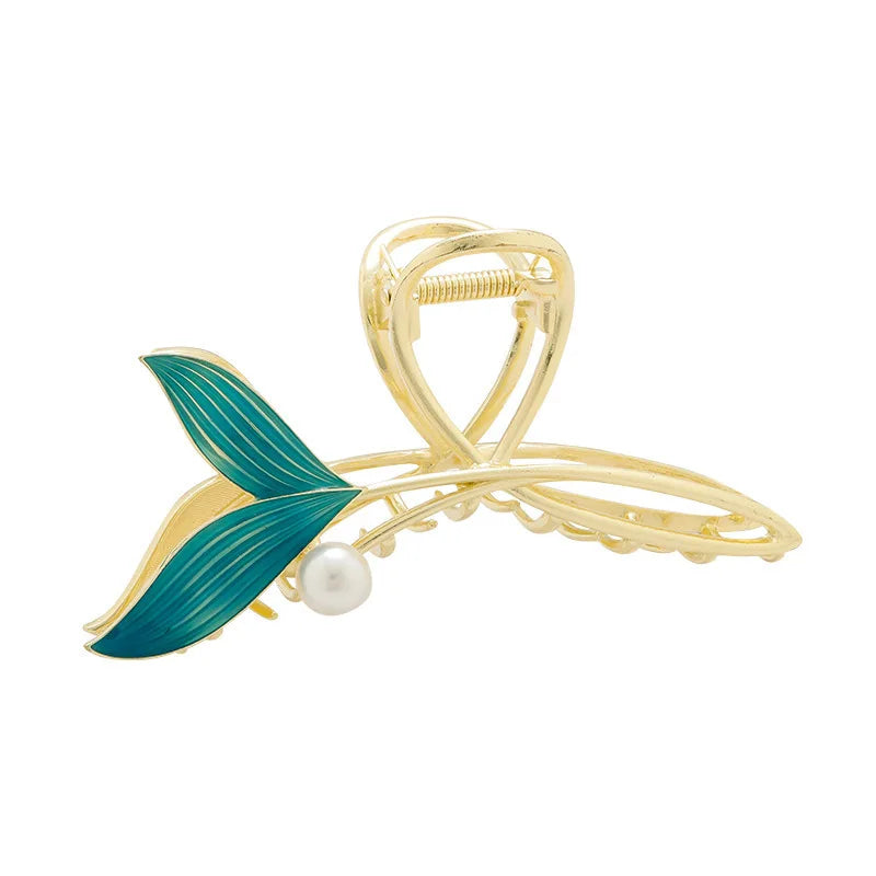 1pc New Product Star Same Style Fish Tail Pearl Hair Clip Tail Clip High Grade Headwear Chinese Style Trendy Retro Grip Clip