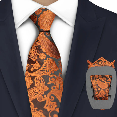 Luxury 7CM Mens Necktie Paisley Ties For Man Groomsman Jacquard Woven Gold Orange Color Neck Tie Business Party