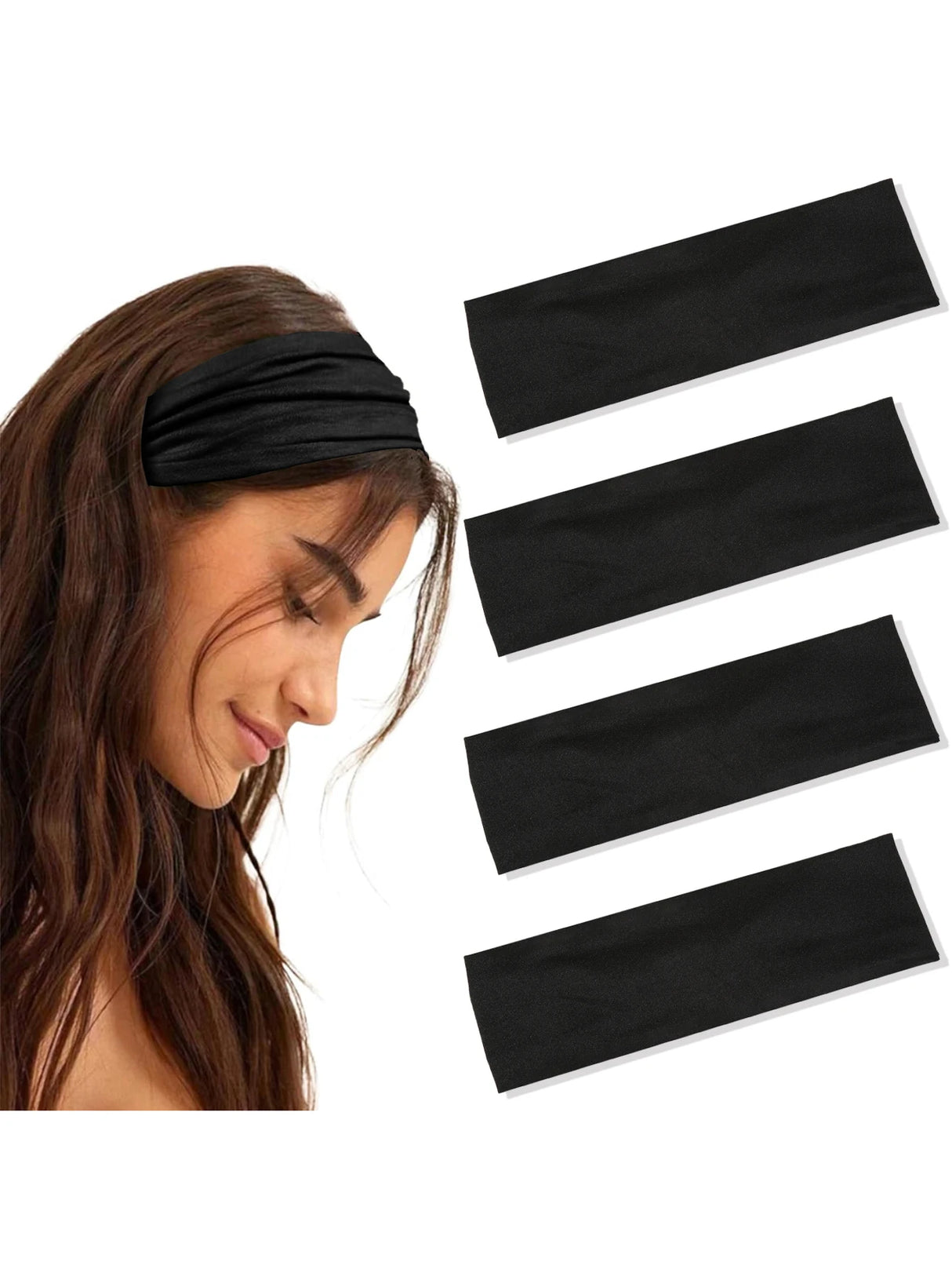 4Pcs Black Twist Knotted HeadBands Boho Stretchy Hair Band Non Slip for Girl Turban Plain Headwrap Yoga Workout Hair Accessories