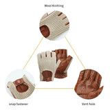 Men Driving Gloves motorcycle locomotive Half Finger Sheepskin Gloves Knitted Leather Male Car gloves guantes de trabajo