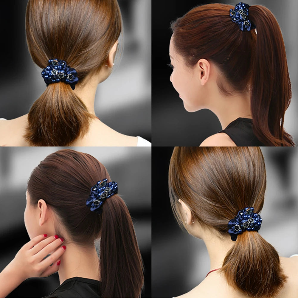 Crystal Pearl Elastics Hair Ties for Women Shiny Ponytail Hair Ties Soft Rubber Hairband Hair Rope Hair Accessories In Daily