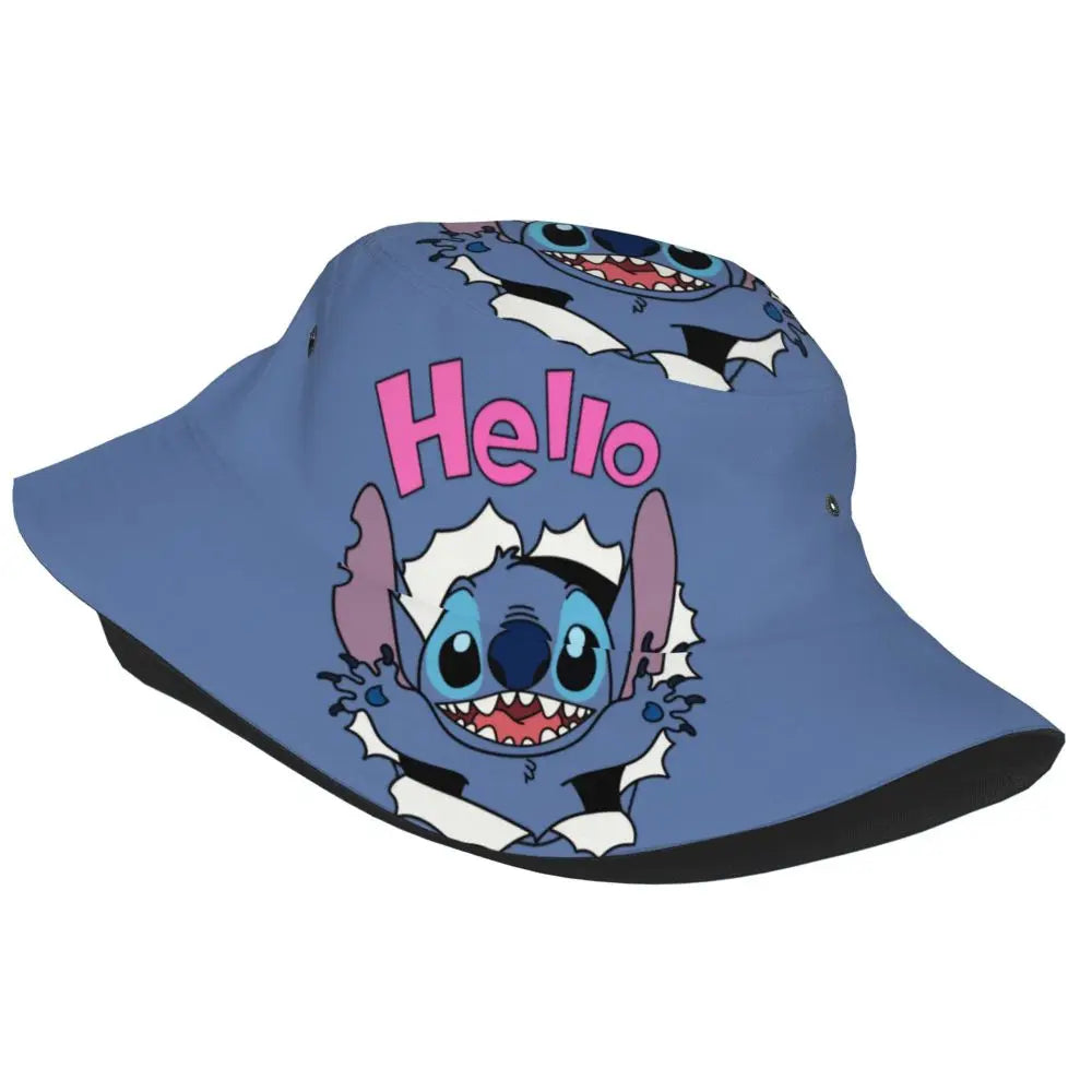 Unisex Kawaii Bucket Hats Funny Stitch Cartoon Accessories Bob Hat For Beach Headwear Lightweight