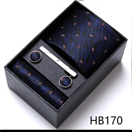 Brand Wholesale Tie Pocket Squares Cufflink Set Necktie Blue Striped Man Wedding Accessories Fit Workplace Holiday Gift Box