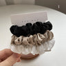 Silk Elastic Hair Bands Ponytail Holder Hair Tie Handmade White Black Coffee Hair Elastics 3Pcs Silky Satin Scrunchies Headwear