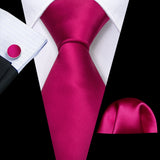 Barry.Wang Red Maroon Burgundy Rose Silk Men's Tie Pocket Square Cufflinks Set Jacquard Necktie for Male Wedding Business Party