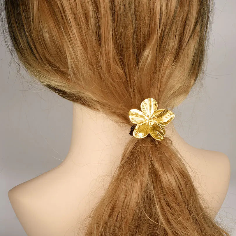 Elegant Girl Stainless Steel Flower Hair Elastics & Ties Real Gold Plated Jewelry For Women Adjustable Headband Head Rope Gifts