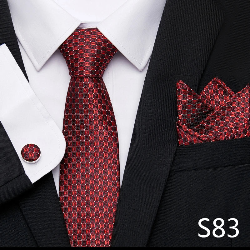 Luxury Tie Handkerchief Pocket Squares Cufflink Set Necktie For Men Blue Red Clothing Accessories