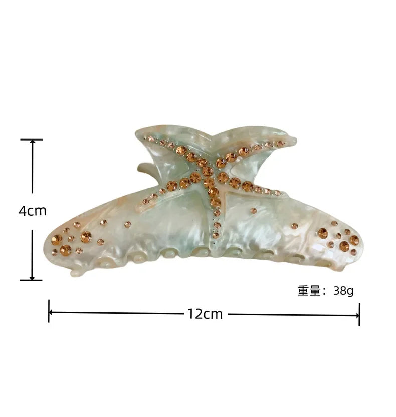 YHJ Starfish Hair Claw for Women Rhinestone Acetate Claw Clip Vacation Jewelry Hair Clip Trendy Claw Clips Hair Accessories