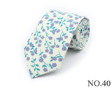 New Chic Floral Tie For Men Women 100% Cotton Beautiful Elegant Flower Necktie White Blue Narrow Skinny Wedding Casual Cravat