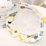 Cute Cartoon Printing Bucket Baby Hat Cotton Breathable Kids Fisherman Hat Infant Toddle Sun Hat with Drawstring for 1-5 Years