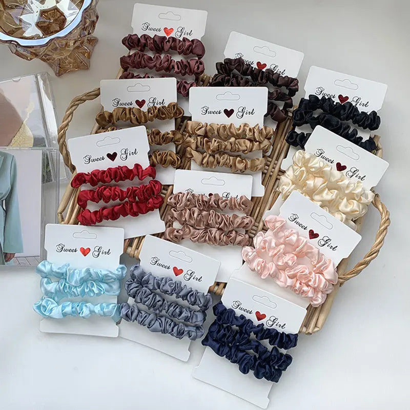 3Pcs/Set Silky Hair Scrunchies Ponytail Holders Elastics Hair Ties For Women Silk Satin Solid Color Hair Rope Hair Accessories