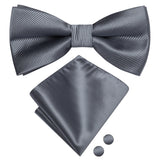 Dropshipping Solid Silk Mens Bow Tie Hanky Cufflinks Set Pre-tied Butterfly Knot Bowtie Wholesale for Male Wedding Business