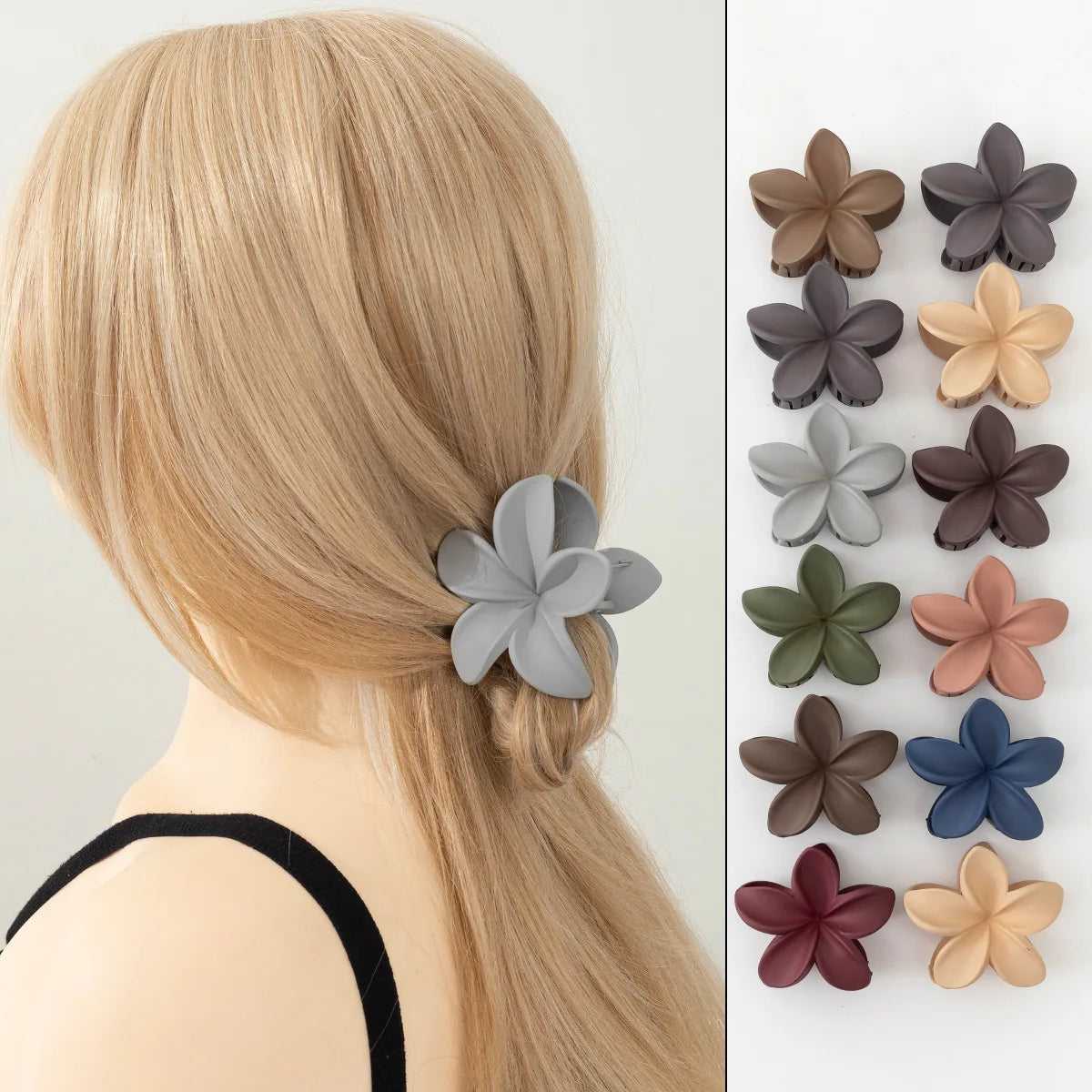 2Pcs Fashion Flower Hair Claws for Women Large Hair Clips Crab Clamps Frosted Ponytail Shark Clip Headdress Hair Accessories