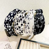 Elegant Floral Black White Hairbands for Women Girls Wide Edge Soft Hair Hoops Big Bowknot Cross Headband Hair Styling Tool Gift