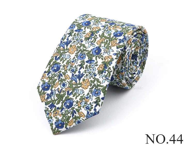 New Chic Floral Tie For Men Women 100% Cotton Beautiful Elegant Flower Necktie White Blue Narrow Skinny Wedding Casual Cravat