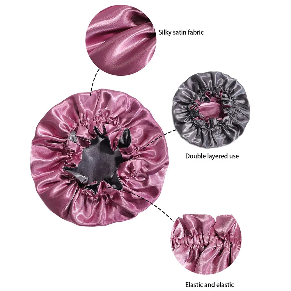 New Women's Satin Solid Sleeping Hat Night Sleep Hair Care Bonnet Nightcap Silky Shower Caps Comfortable Flower Band Unisex Cap