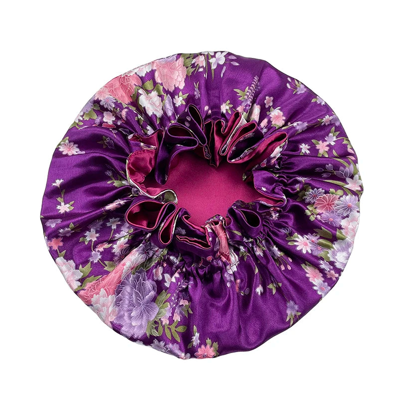Double Layer Silky Satin Bonnet Women Sleeping Cap Large Reversible Satin Linned Night Sleep Headwrap Hat Hair Wrap Accessories