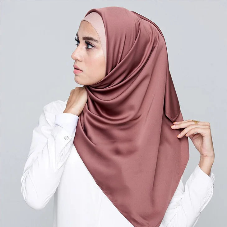 Square Silk Scarves Women 90*90cm Satin Hijab Scarf Muslim Female Chiffon Shawls And Wrap Hair Head Scarves Pareo Bandanna