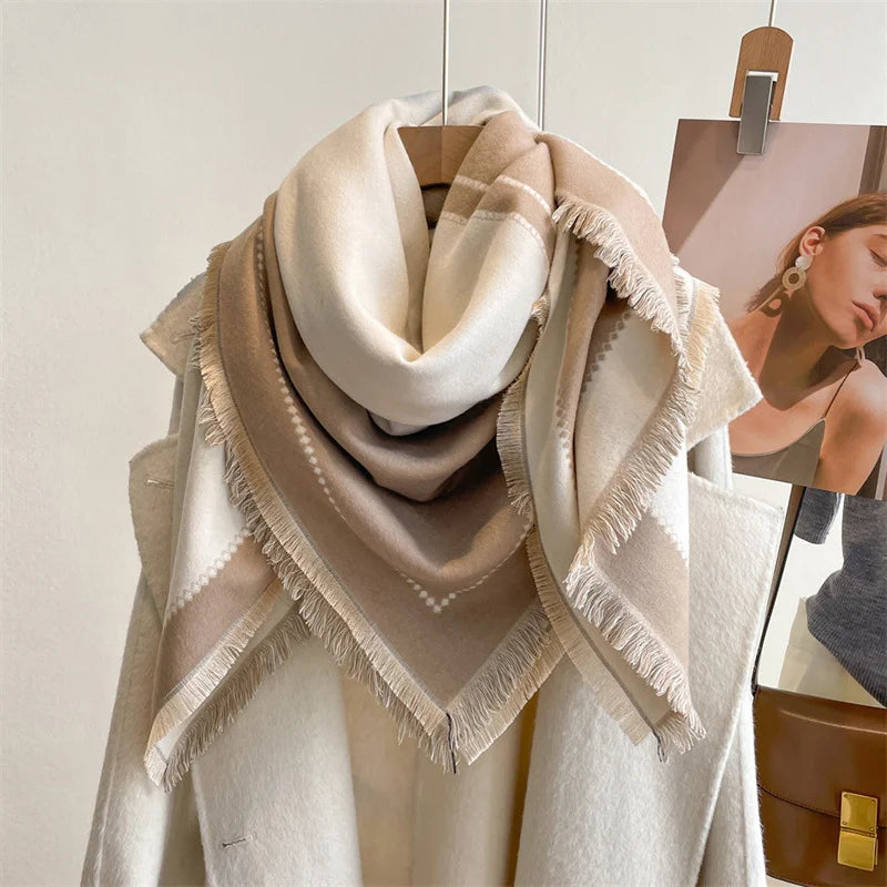 New140cm Square Winter Warm Cashmere Like for Women's Scarf in Elegant 2-Face Look Reversible Warm Winter Stole Multi-Coloured