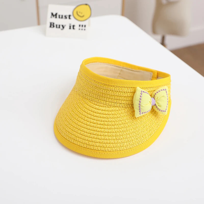 Lovely Girl Baby Summer Straw Hat Casual Bowknot Sun Visor Caps Outdoor Beach Top Sunscreen Empty Hats Cute Baseball Caps