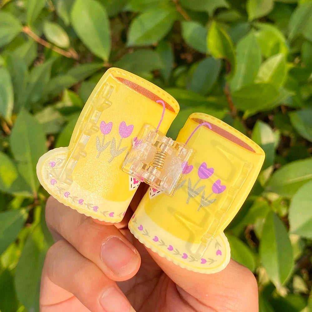 Sweet Cute Plastic Pastoral Flower Print Cup Shark Hairpin For Women Girls New Cute Vase Shape Hair Clip Claw Accessories