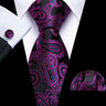 Male Gift Silk Men Tie Set Purple Violet Solid Paisley Striped Wedding Business Tie for Man Necktie Handky Cufflinks Barry.Wang