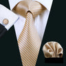 Classic Gold Silk Men Necktie Fashion Stripe High Quality Handkerchief Cufflinks Set Wedding Male Ties Business Party Barry.Wang