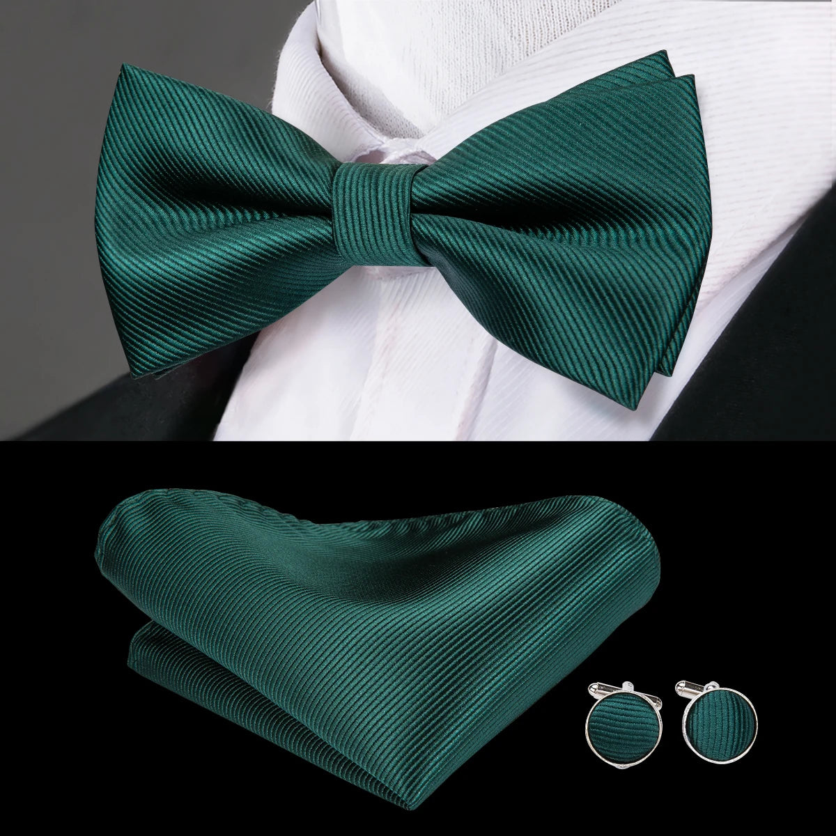 Hi-Tie Brand Silk Pre-tied Men's Bow Tie Hanky Cufflinks Set Bowtie for Male Jacquard Solid Paisley Floral Wedding Business Gift