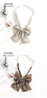 Brown Retro Plaid Striped Lazy-Free Japanese Style Brown Tie Women's Junior Wear Bow Tie College Style Men's Fashionmariage bleu