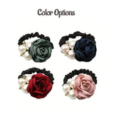 Pearl Rose Flower Hair Elastics Bands Hair Ties Stretchy Rubber Hairbands Floral Headbands Scrunchies Ponytail Holder
