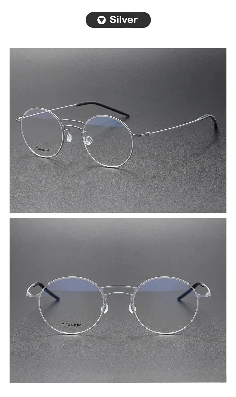 Handmade Round Titanium Glasses Frames 5518 Retro Men Double Beam Round No Screw Eyeglasses Denmark Brand Lightweight Women